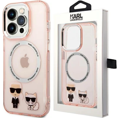 Afbeelding van Karl Lagerfeld KLHMP14XHKCP hoesje voor iPhone 14 Pro Max hardcase roze Karl&amp;Choupette Aluminium Magsafe