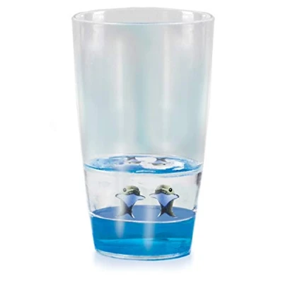 Afbeelding van Floatarama Tumbler Dolfijn van Deluxebase. Acryl Drinkglas met Drijvende dierfiguren. 250ml BPA vrije drinkbeker voor kinderen en volwassenen.