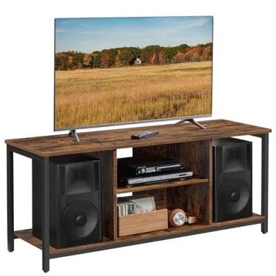 Afbeelding van VASAGLE TV standaard voor tot 60 inch, kast met open planken, console woonkamer, entertainment kamer, rustiek bruin en zwart LTV060B01