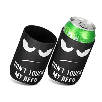 Afbeelding van kwmobile 2x 330ml / 355ml Blik blikjeskoeler Voor bier en frisdrankblikjes Koeler in wit zwart 6,5 x 10 cm Don&#039;t Touch my Beer design