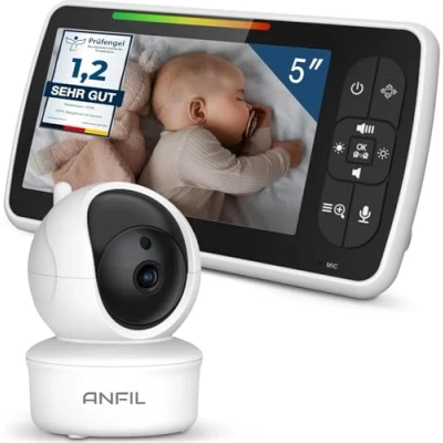 Afbeelding van ANFIL® Babyfoon met Camera 5 Inch Tweeweg Audio, Nachtzicht Baby Bewakingssysteem VOX modus 30 Uur Batterij, Temperatuur, 355 Pan en 120 Kantelzoom