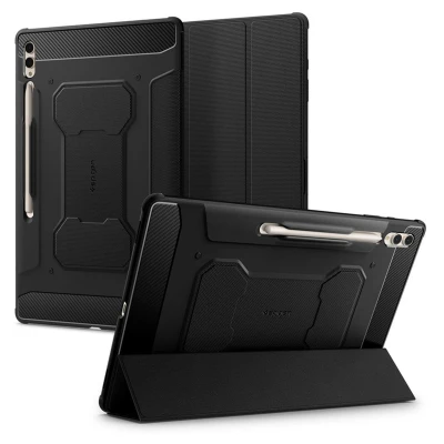 Afbeelding van Samsung Galaxy Tab S9 Ultra Hoes: Spigen Rugged Armor Pro Bookcase Shockproof/Valbescherming Zwart Kunstleder Tablet Hoezen