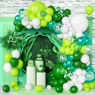 Afbeelding van Teselife Groen witte ballonnen, 123 stuks mat wit donker limoengroene confetti latex ballonslinger boog kit metallic groene ballon voor jongens verjaardag wilde een jungle safari thema feest