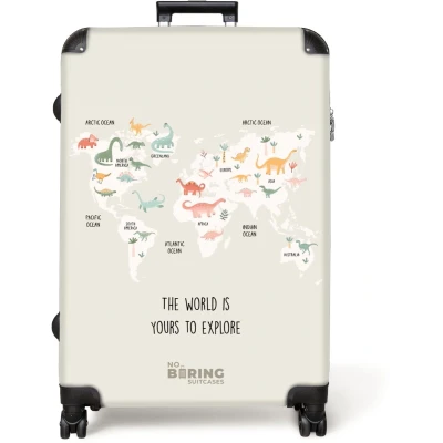 Afbeelding van NoBoringSuitcases.com® Koffer groot Reiskoffer lichtgewicht Dino wereldkaart Rolkoffer met 4 wielen Grote trolley XL 98 liter bagage