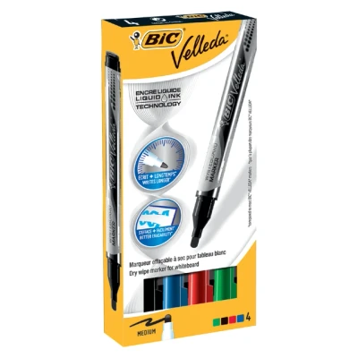 Afbeelding van Viltstift Bic Velleda liquid whiteboard rond medium assorti doos à 4 stuks