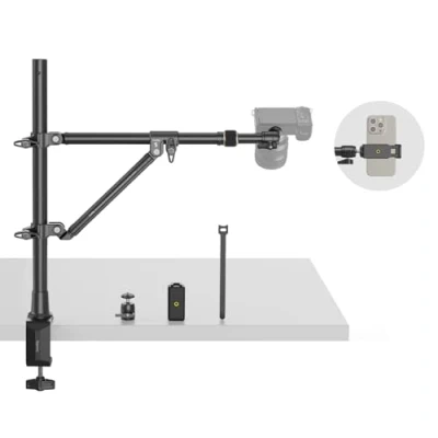 Afbeelding van SMALLRIG Driehoek Camera Bureau Mount, Max. Belasting 3kg/ 6.6lbs, Overhead Mount met Extra Steun Stang, Telefoon Houder en Kleine Balhoofd voor Camera/Telefoon/Licht/Webcam 4304