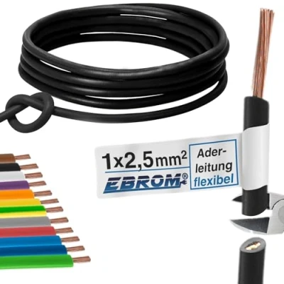 Afbeelding van Aderleiding bedrading kabel enkele ader flexibel PVC H07V K 2,5 mm² kleur: zwart vele lengtes leverbaar in stappen van 5 meter, uw lengte: 15 m mm2