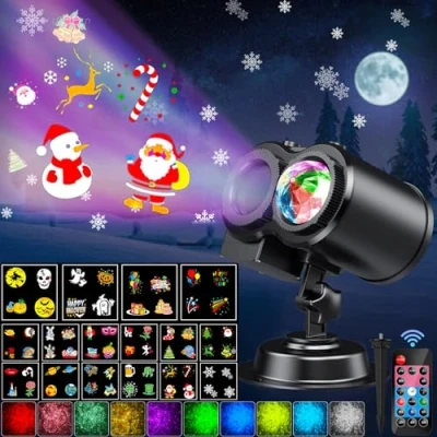 Afbeelding van YAZEKY Kerstprojector Buiten Binnen, Halloween projector met afstandsbediening, 16 patronen en 10 kleuren Watergolfeffect Sneeuwvlok Projectorlamp Decoratie voor feest, Kerstmis