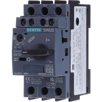 Afbeelding van Siemens 3RV2011 0JA15 Vermogensschakelaar 1 stuk(s) Instelbereik (stroomsterkte): 0.7 A Schakelspanning (max.): 690 V/AC (b x h d) 45 97 mm