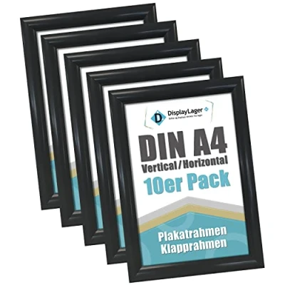 Afbeelding van DisplayLager 10 stuks voordeelverpakking zwart DIN A4 vouwframe met 25 mm aluminium profiel, ontspiegelde beschermschijf, bevestigingsmateriaal