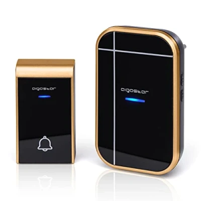 Afbeelding van Aigostar Draadloze Deurbel 2HQFB Met 1 ontvanger Plug&amp;Play AC 3 Regelbaar volume 36 Melodie IP44 Waterdicht Zwart/Goud