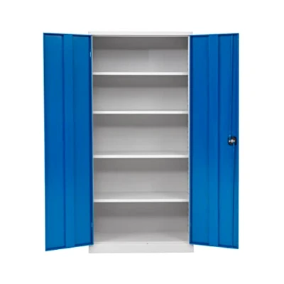 Afbeelding van Furni24 archiefkast, met 5 vakken, compleet gemonteerd, 195x92x42cm, stalen vleugeldeurkast, afsluitbare locker, blauw