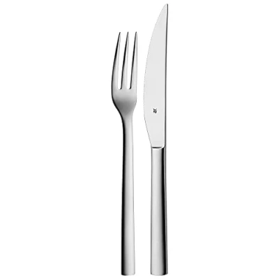 Afbeelding van WMF Nuova Steakbestek 2 delig, voor 1 persoon, steakvork, steakmes, Cromargan roestvrij staal, gepolijst, vaatwasmachinebestendig