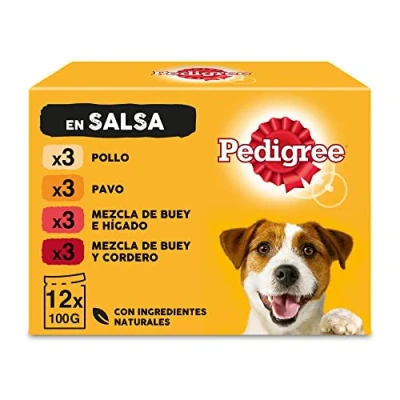 Afbeelding van Pedigree Natvoer voor honden met gemengde smaken in saus, multipack (4 x 12 zakjes 100 g)
