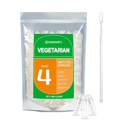 Afbeelding van WANANFU Maat 4 Lege Capsules Vegetarische (500 stuks) Bundel met 2 Micro Lepel, compatibel Capsulevulmachine