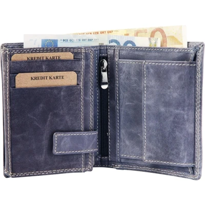 Afbeelding van Leren portemonnee Blauw Grijs Akzent heren Used Look