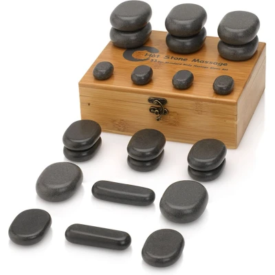 Afbeelding van ZenGrowth Massage basaltstenen, 22 stuks, Bamboedoos