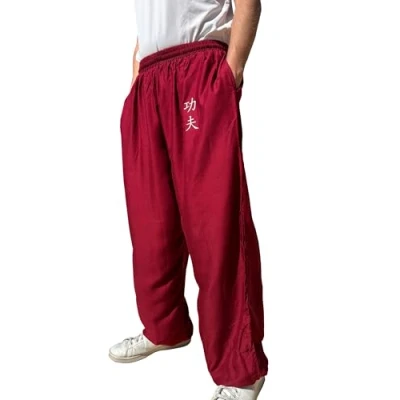 Afbeelding van TAO MARTIAL Kung Fu Style Tai Chi en Wing Chun broek met losse zakken van viscose, V3, Bordeaux Fu, XL (185 195cm