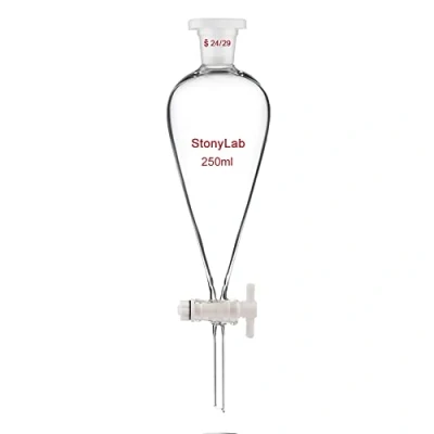 Afbeelding van stonylab Borosilicaatglas 250ml Heavy Wall Conische Scheitrechter met 24/29 Gewrichten en PTFE Afsluitkraan,