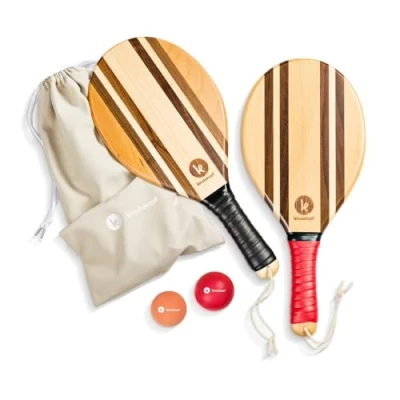 Afbeelding van two46 Premium Beach Bat Set Frescobol De populaire sport uit Zuid Amerika Handgemaakte, hoogwaardige rackets van hout, bal keuze voor verschillende niveaus, aangepaste tas (Rio Classico)