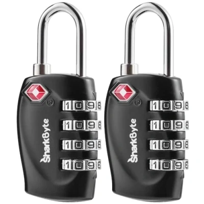 Afbeelding van SharkByte TSA Bagagesloten, 4 Dial Security Travel Combinatie Hangslot, Reisslot voor Koffers, Bagagekoffer, Rits, Rugzak, Reistas, Gym Locker, Code Klein Koffers Lock (Pack van 2)