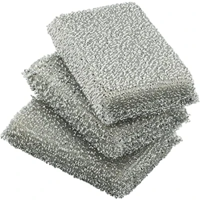 Afbeelding van WMF Glanzend kussen zilver 3 stuks, spoelspons, potreiniger, Lurex spons, ideaal voor gecoate pannen, potten, glaskeramische kookplaten
