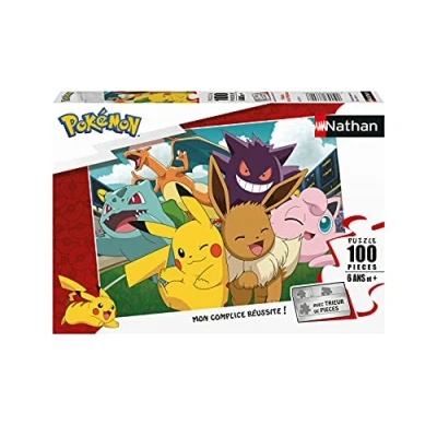 Afbeelding van Nathan Kinderpuzzel 100 stukjes Pikachu en de Pokémon Meisjes of jongens vanaf 6 jaar Hoogwaardige puzzel dik duurzaam karton anime 86774