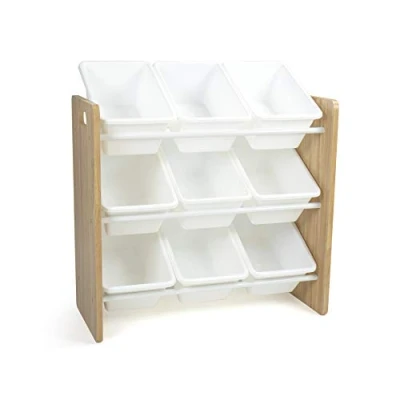 Afbeelding van Humble Crew plank voor kinderkamer, het opbergen van speelgoed met 9 opbergbakken, naturel/wit