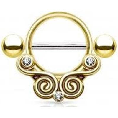 Afbeelding van Tepelpiercing gold plated swirl met steentjes