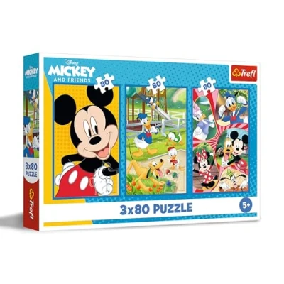 Afbeelding van Trefl Puzzel 3 in 1: Disney, Mickey Mouse team x 80 stukjes, set van drie legpuzzels voor kinderen vanaf 5 jaar