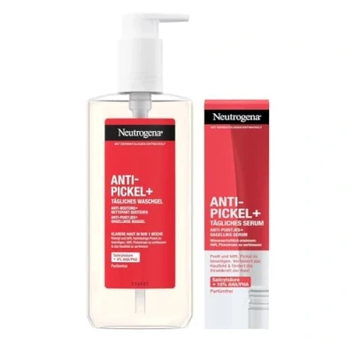 Afbeelding van Neutrogena Anti puistjes + dagelijkse wasgel (200 ml) &amp; dagelijks serum (30 ml), huidvriendelijke gezichtsreiniging en gezichtsverzorgingsset met reinigingsmiddel salicylzuur AHA/PHA mengsel tegen