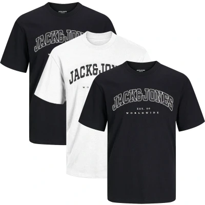 Afbeelding van Jack &amp; Jones 3 PACK Tshirt print, Heren, Maat: Large, Schwarz weiß