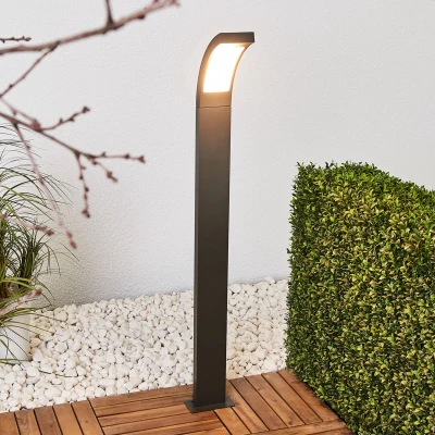 Afbeelding van Lucande LED buitenlamp 1licht aluminium, kunststof H: 100 cm grafietgrijs, opaalwit Inclusief lichtbron
