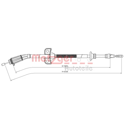 Afbeelding van METZGER 10.8070 Handremkabel Links achter, Rechts achter 2038/1953mm Schijfremmen VOLVO: V70 II (SW, 285) 2.4 Bifuel 2001 2007