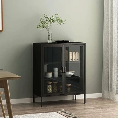 Afbeelding van [en.casa] Vitrinekast Fauske 101,5x80x40 cm zwart
