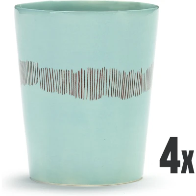 Afbeelding van Serax Feast By Ottolenghi Mok 33cl Set Van 4 Azure/Red Stripes