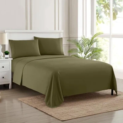 Afbeelding van Sweet Home Collection Luxe beddengoedset met plat, hoeslaken, 2 kussenslopen, microvezel, olijf, tweepersoons