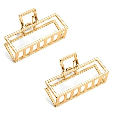 Afbeelding van JINXM 2 stuks kaakclips, holle haarband, antislip, haarspeld, metalen klauwclips voor haarbevestiging meisjes en vrouwen (goud)
