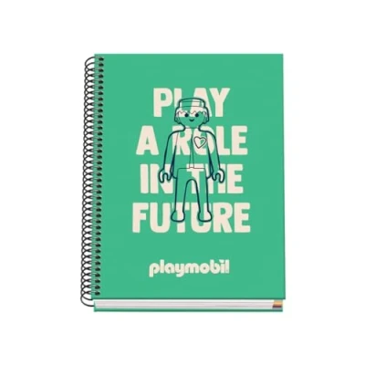 Afbeelding van DOHE A5 notitieboek, geruit, spiraalbinding, 100 vellen met 90 g/m², 5 mm, hardcover, Playmobil Green Future, schoolmateriaal groen