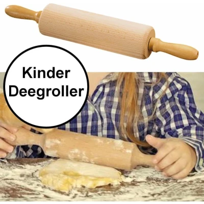 Afbeelding van Kinder Deegroller rolstok met handvat FSC® Beukenhout antikleef