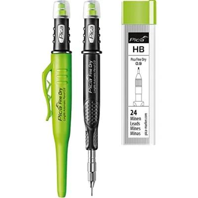 Afbeelding van vasalat Pica diepgatmarker Fine Dry 0,9 mm, potlood boorgatmarkering 7070 + 24 vervangende grafietvullingen HB 7030