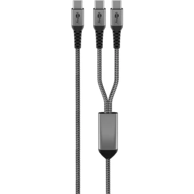 Afbeelding van Goobay USB C Textilkabel, 60 W, Power Delivery, 1,5 m, schwarzgrau (1.50 m, 3.2 Gen 2), kabel