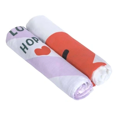 Afbeelding van LÄSSIG Heavenly Soft Swaddle XL Happy Rascals Heart Baby inbakerdeken, spuugdoek, 2 delige set, katoen, 120 x cm