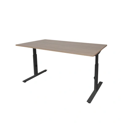 Afbeelding van Linesto Plus bureau, hoogte instelbaar (65 85cm) met 140x80cm havana/ kersen licht 25mm blad en zwart (RAL9005) t poot frame rechte tenen