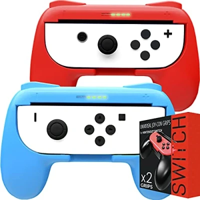 Afbeelding van Orzly Handgrepen die compatibel zijn met Nintendo Switch JoyCons voor extra comfort TWIN PACK (1x ROOD en 1x BLAUW) Universele zijdelingse greepbevestigingen gebruik Joy Cons