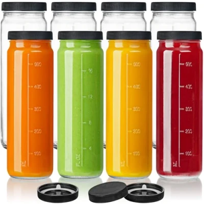 Afbeelding van Absovetu 8 stuks glazen sapflessen met deksels 600 ml melkflessen deksels, lege waterfles voor smoothiesap, melk, ijsthee
