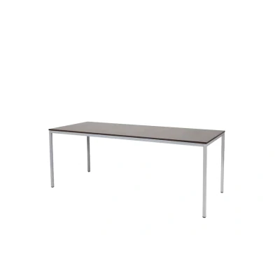 Afbeelding van Domino Basic bureautafel, vaste hoogte met 200x80cm logan eiken 25mm blad en aluminium (RAL9006) 4 poot frame
