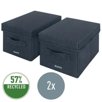 Afbeelding van Leitz stoffen opbergdoos met deksel, set van 2 kubusvormige opbergboxen, opvouwbare opbergdoos, fluweel grijs, klein, 61460089