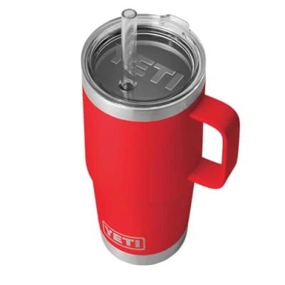 Afbeelding van YETI Rambler Straw Mug, Stainless Steel Vacuum Insulated Mug with Stronghold Lid, Rescue Red, 25 oz (739 ml)