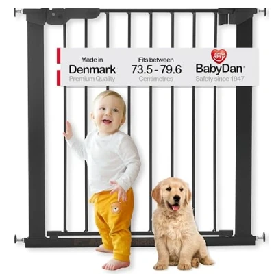 Afbeelding van BabyDan Premier, Pressure Fit traphek, dekt openingen tussen 73,5 79,6 cm/29 31,3 inch, babyhek/veiligheidshek, metaal, zwart, Made in Denmark (Pet Gate/Dog gate)